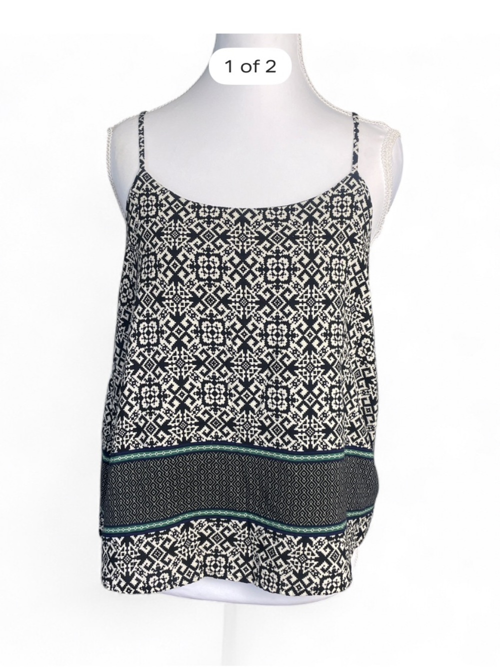 Sans Souci Black and White Patterned Spaghetti Strap Camisole